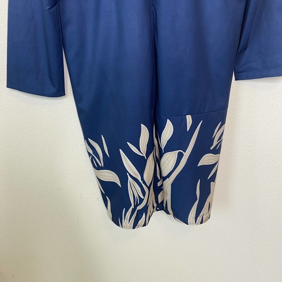 Navy Front Panel Faux Wrap Leaf Pattern Long Sleeved Ruched Navy Dress XXL NWT - Picture 9 of 11